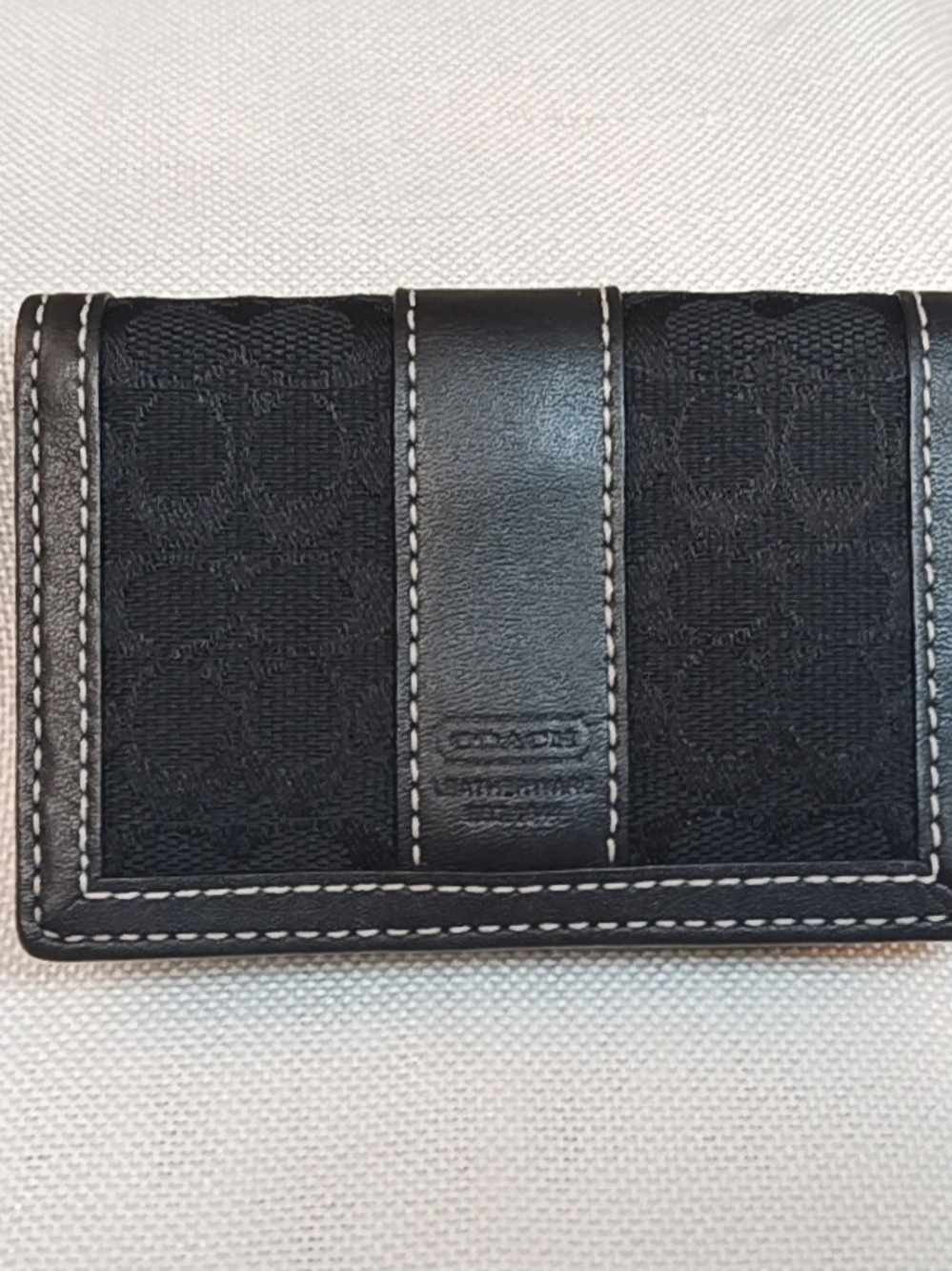 Coach Black Signature Canvas and Leather Card Case with Contrast Stitching